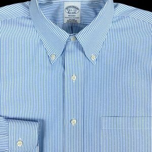 Brooks Brothers Mens White Striped Button Front